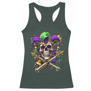Mardi Gras Jester Skull Racerback Tank Top New Orleans Skeleton Beads TS10 Dark Forest Green Print Your Wear
