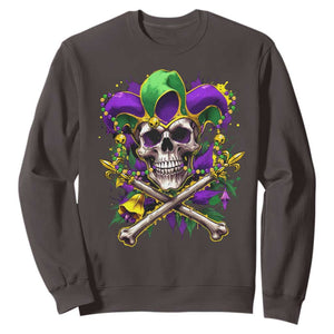 Mardi Gras Jester Skull Sweatshirt New Orleans Skeleton Beads TS10 Dark Chocolate Print Your Wear