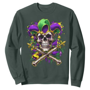 Mardi Gras Jester Skull Sweatshirt New Orleans Skeleton Beads TS10 Dark Forest Green Print Your Wear