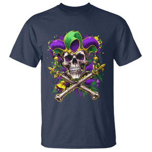 Mardi Gras Jester Skull T Shirt New Orleans Skeleton Beads TS10 Navy Print Your Wear