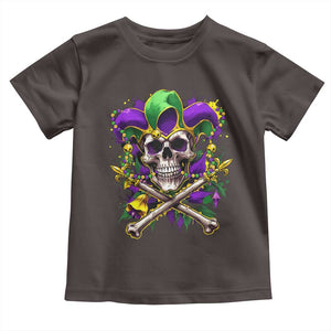 Mardi Gras Jester Skull Toddler T Shirt New Orleans Skeleton Beads TS10 Dark Chocolate Print Your Wear