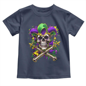 Mardi Gras Jester Skull Toddler T Shirt New Orleans Skeleton Beads TS10 Navy Print Your Wear