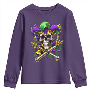 Mardi Gras Jester Skull Youth Sweatshirt New Orleans Skeleton Beads TS10 Purple Print Your Wear