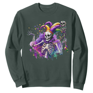 Mardi Gras Sweatshirt Jester Skeleton Skull Lovers TS10 Dark Forest Green Print Your Wear