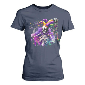 Mardi Gras T Shirt For Women Jester Skeleton Skull Lovers TS10 Navy Print Your Wear