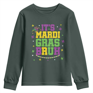 Bruh Mardi Gras Youth Sweatshirt Funny Fat Tuesday Teens Boys Kids TS10 Dark Forest Green Print Your Wear