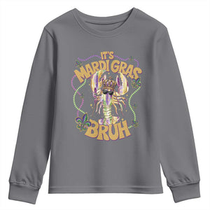 It's Mardi Gras Bruh Youth Sweatshirt Glitter Print Crawfish Beads TS10 Charcoal Print Your Wear