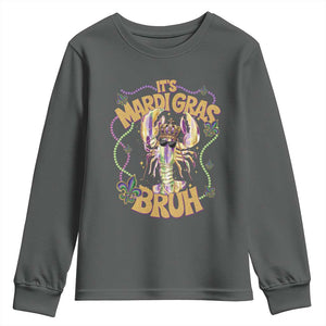 It's Mardi Gras Bruh Youth Sweatshirt Glitter Print Crawfish Beads TS10 Dark Heather Print Your Wear