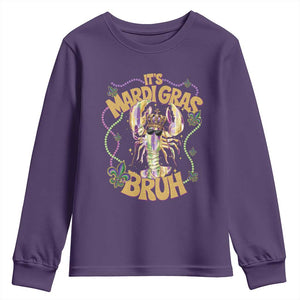 It's Mardi Gras Bruh Youth Sweatshirt Glitter Print Crawfish Beads TS10 Purple Print Your Wear