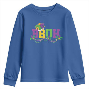 Bruh Mardi Gras Youth Sweatshirt Carnival New Orleans Trip Parade Outfit Teens Boys Kids TS10 Royal Blue Print Your Wear