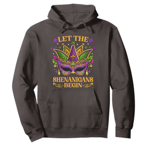 Let The Shenanigans Begin Mardi Gras Hoodie Masquerade Mask Beads TS10 Dark Chocolate Print Your Wear
