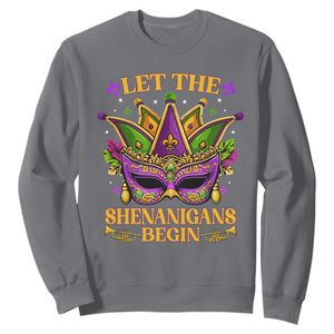 Let The Shenanigans Begin Mardi Gras Sweatshirt Masquerade Mask Beads TS10 Charcoal Print Your Wear