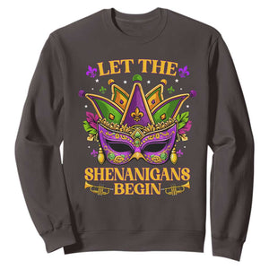 Let The Shenanigans Begin Mardi Gras Sweatshirt Masquerade Mask Beads TS10 Dark Chocolate Print Your Wear