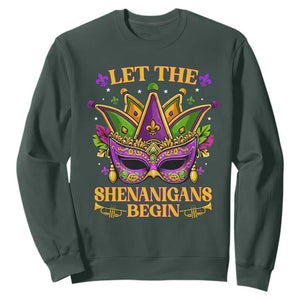Let The Shenanigans Begin Mardi Gras Sweatshirt Masquerade Mask Beads TS10 Dark Forest Green Print Your Wear