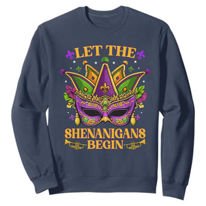 Let The Shenanigans Begin Mardi Gras Sweatshirt Masquerade Mask Beads TS10 Navy Print Your Wear