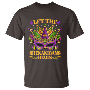 Let The Shenanigans Begin Mardi Gras T Shirt Masquerade Mask Beads TS10 Dark Chocolate Print Your Wear