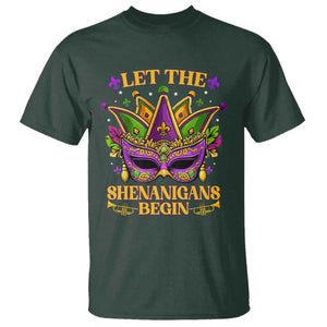 Let The Shenanigans Begin Mardi Gras T Shirt Masquerade Mask Beads TS10 Dark Forest Green Print Your Wear