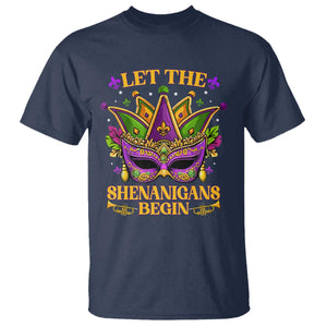 Let The Shenanigans Begin Mardi Gras T Shirt Masquerade Mask Beads TS10 Navy Print Your Wear