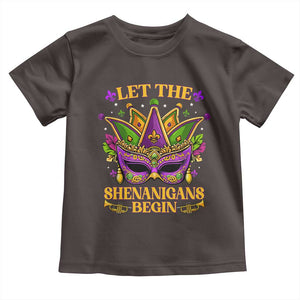 Let The Shenanigans Begin Mardi Gras Toddler T Shirt Masquerade Mask Beads TS10 Dark Chocolate Print Your Wear