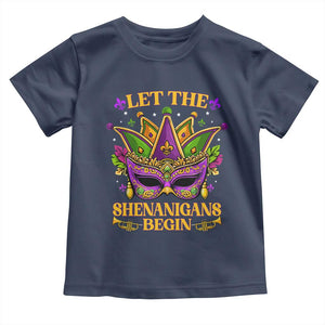Let The Shenanigans Begin Mardi Gras Toddler T Shirt Masquerade Mask Beads TS10 Navy Print Your Wear