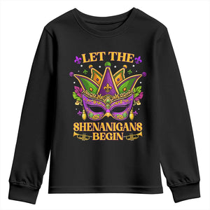 Let The Shenanigans Begin Mardi Gras Youth Sweatshirt Masquerade Mask Beads TS10 Black Print Your Wear