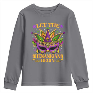 Let The Shenanigans Begin Mardi Gras Youth Sweatshirt Masquerade Mask Beads TS10 Charcoal Print Your Wear