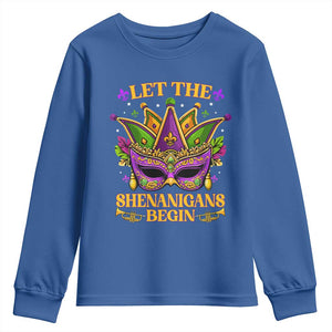 Let The Shenanigans Begin Mardi Gras Youth Sweatshirt Masquerade Mask Beads TS10 Royal Blue Print Your Wear