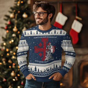 Catholic Knight Templar Crusader Cross Ugly Christmas Sweater Kingdom Of Jerusalem TS10 Navy Beige Print Your Wear