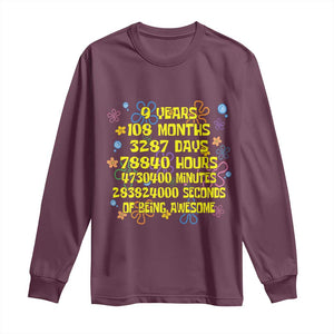 9th Birthday Gifts Long Sleeve Shirt Flowers Girl Son Boy 9yr 9 Year Old Bday TS10 Maroon Print Your Wear