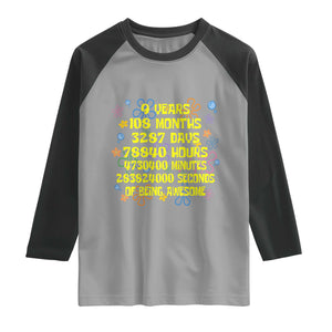 9th Birthday Gifts Raglan Shirt Flowers Girl Son Boy 9yr 9 Year Old Bday TS10 Sport Gray Black Print Your Wear