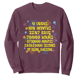 9th Birthday Gifts Sweatshirt Flowers Girl Son Boy 9yr 9 Year Old Bday TS10 Maroon Print Your Wear