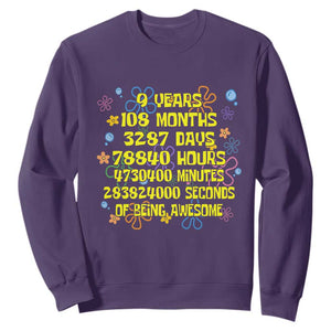 9th Birthday Gifts Sweatshirt Flowers Girl Son Boy 9yr 9 Year Old Bday TS10 Purple Print Your Wear