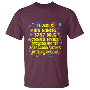 9th Birthday Gifts T Shirt Flowers Girl Son Boy 9yr 9 Year Old Bday TS10 Maroon Print Your Wear