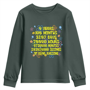 9th Birthday Gifts Youth Sweatshirt Flowers Girl Son Boy 9yr 9 Year Old Bday TS10 Dark Forest Green Print Your Wear