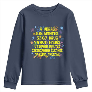 9th Birthday Gifts Youth Sweatshirt Flowers Girl Son Boy 9yr 9 Year Old Bday TS10 Navy Print Your Wear