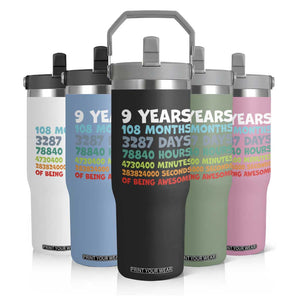 9 Year Old Bday Flip Straw Tumbler Son Boy 9yr 9th Birthday Gifts TS10 Print Your Wear