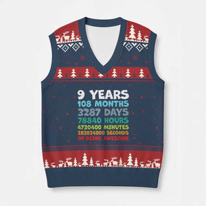 9 Year Old Bday V-Neck Knit Sweater Vest Son Boy 9yr 9th Birthday Gifts TS10 Navy Red Print Your Wear