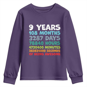 9 Year Old Bday Youth Sweatshirt Son Boy 9yr 9th Birthday Gifts TS10 Purple Print Your Wear