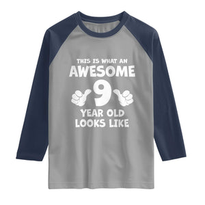 9th Birthday Gifts Raglan Shirt Awesome 9 Year Old Bday Son Boy Girl 9yr TS10 Sport Gray Navy Print Your Wear