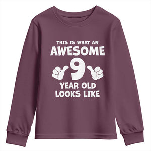 9th Birthday Gifts Youth Sweatshirt Awesome 9 Year Old Bday Son Boy Girl 9yr TS10 Maroon Print Your Wear