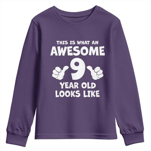 9th Birthday Gifts Youth Sweatshirt Awesome 9 Year Old Bday Son Boy Girl 9yr TS10 Purple Print Your Wear