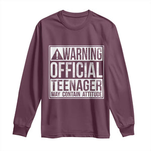 13th Birthday Long Sleeve Shirt Warning Official Teenager Boy 13yr TS10 Maroon Print Your Wear