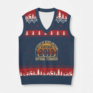 Vintage 2013 Official Teenager V-Neck Knit Sweater Vest 13 Year Old 13th Birthday TS10 Navy Red Print Your Wear