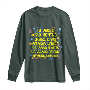 10th Birthday Gifts Long Sleeve Shirt Flowers 10 Years Of Being Awesome 10 Year Old Bday TS10 Dark Forest Green Print Your Wear
