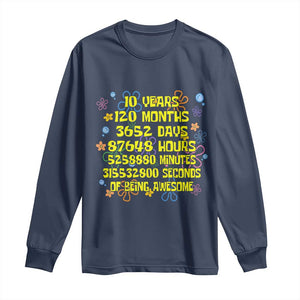 10th Birthday Gifts Long Sleeve Shirt Flowers 10 Years Of Being Awesome 10 Year Old Bday TS10 Navy Print Your Wear
