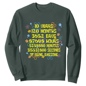 10th Birthday Gifts Sweatshirt Flowers 10 Years Of Being Awesome 10 Year Old Bday TS10 Dark Forest Green Print Your Wear