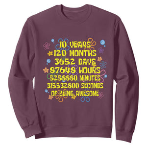 10th Birthday Gifts Sweatshirt Flowers 10 Years Of Being Awesome 10 Year Old Bday TS10 Maroon Print Your Wear