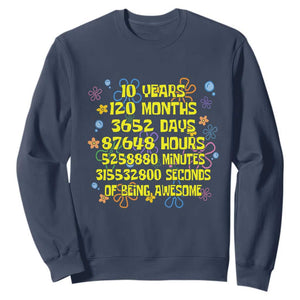 10th Birthday Gifts Sweatshirt Flowers 10 Years Of Being Awesome 10 Year Old Bday TS10 Navy Print Your Wear