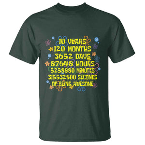 10th Birthday Gifts T Shirt Flowers 10 Years Of Being Awesome 10 Year Old Bday TS10 Dark Forest Green Print Your Wear