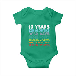 10 Year Old Bday Baby Onesie 10 Years 120 Months Of Being Awesome 10th Birthday Gifts TS10 Irish Green Print Your Wear